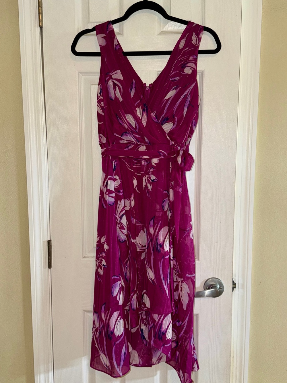 DKNY Fuchsia Floral V-Neck High-Low Dress